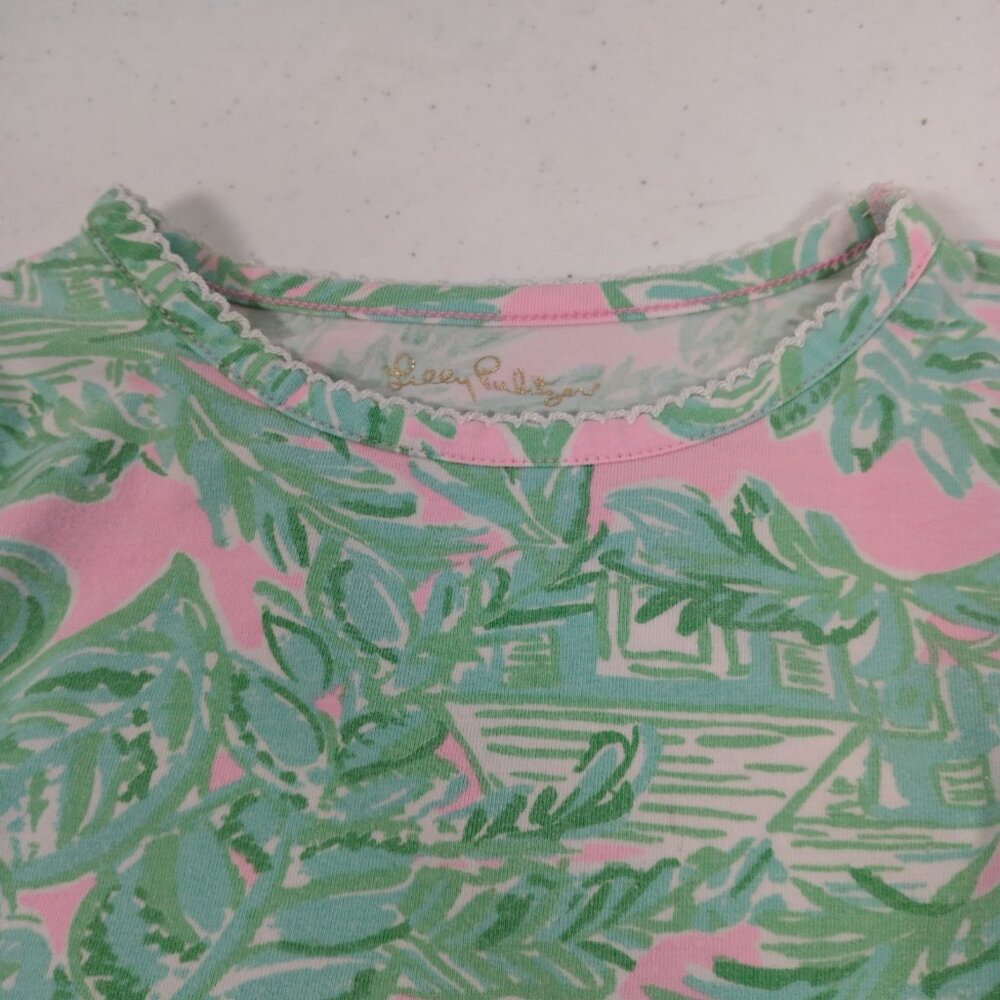 Lilly Pulitzer Sammy Pajama Shirt Youth Girls 4 Top Only Palms Pink Green Beach - Picture 12 of 14